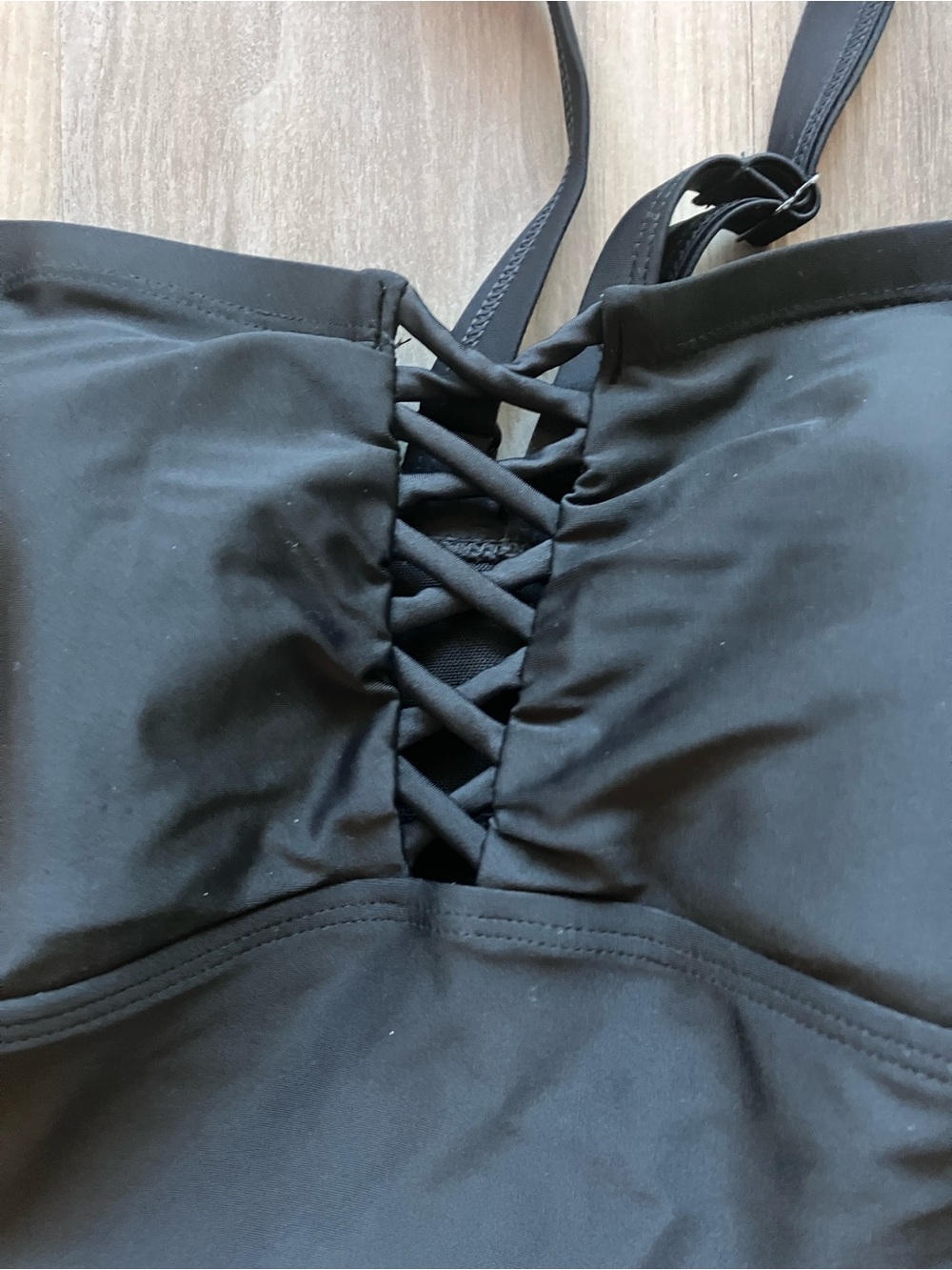 torrid Black One-Piece Swim Dress with Lace-Up Bodice - Picture 2 of 10